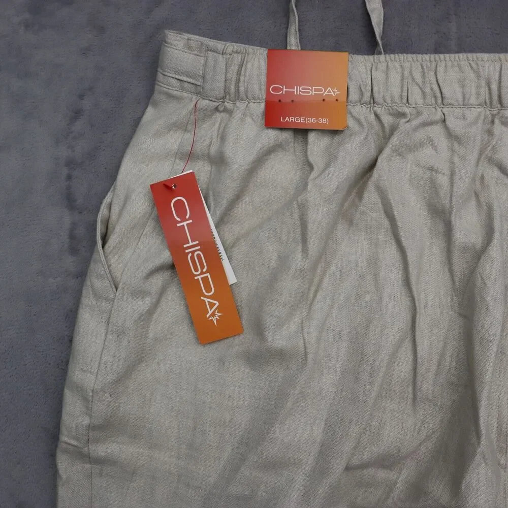 Chispa Pants Mens L 36-38 Beige Linen Blend Drawstring Waist High Rise